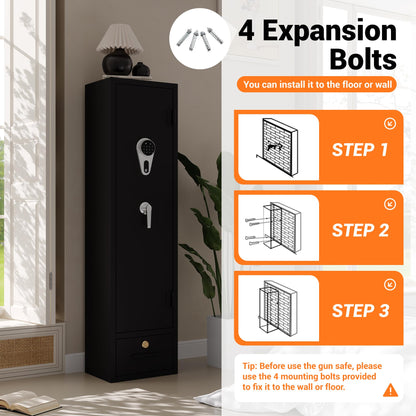 Rifle & Pistol Gun Safe, Quick Access with Fingerprint Lock & Backlit Digital Keypad, Heavy Duty Gun Cabinet with Removable Shelves, Pistol Pockets & Dual Alarm - Home Security Shotgun Locker
