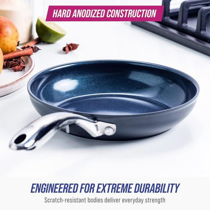 Blue Diamond Cookware 8-Inch Hard Anodized Ceramic Nonstick Frying Pan - PFAS-Free, Dishwasher & Oven Safe, Grey