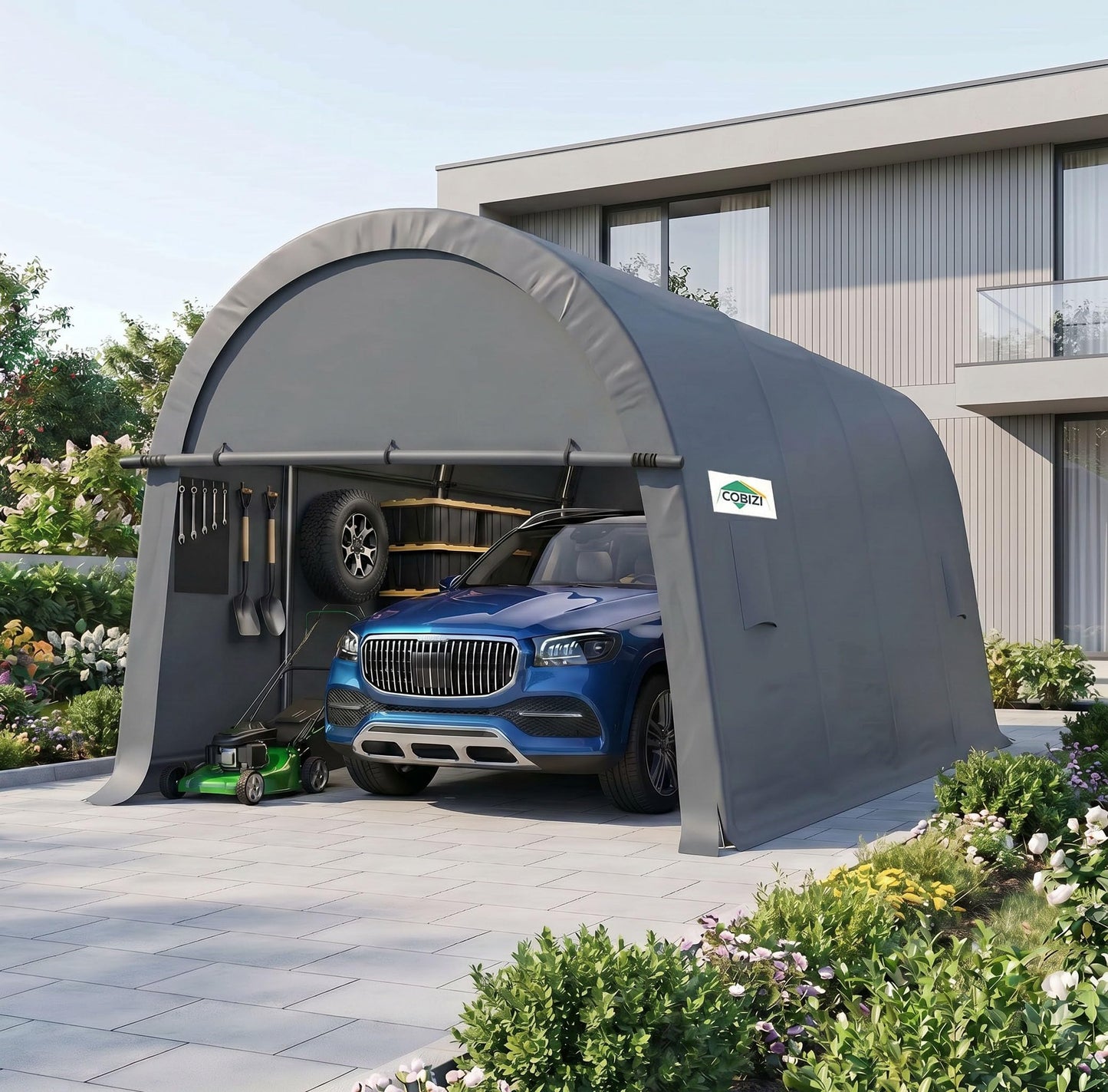 COBIZI Carport Canopy 12x20 Heavy Duty Portable Garage, All-Season Portable Car Ports & Outdoor Storage Shed, Galvanized Frame Vehicle Shelter with Removable Doors and Vents, Gray