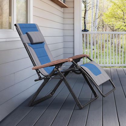 PURPLE LEAF Extra Wide Outdoor Reclining Chair Patio Zero Gravity Chaise Lounge Folding Chair with Quilted Cushion Adjustable Headrest for Lawn Camping Beach Pool Grey and Navy Blue