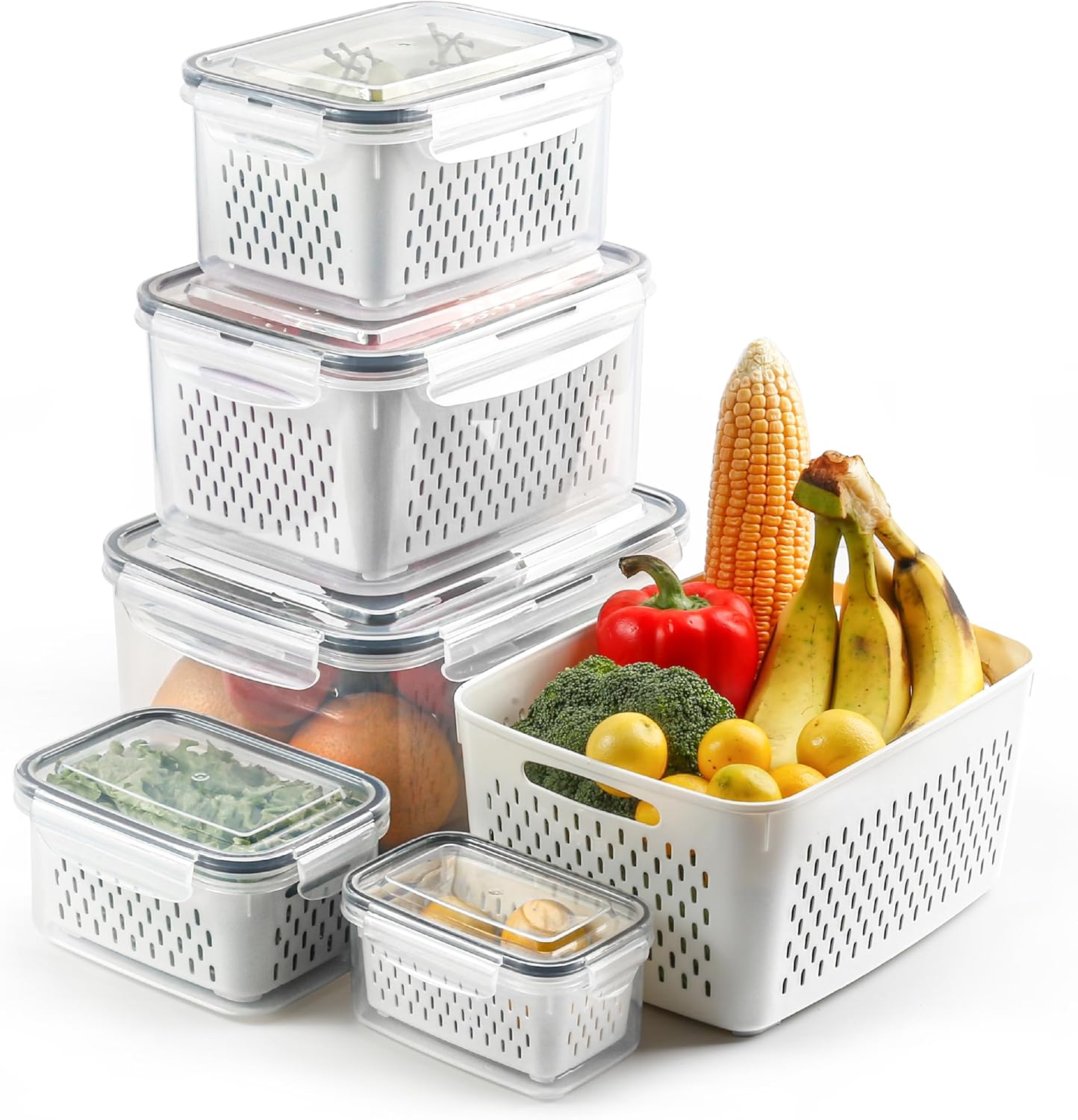 Skiennix Fruit Storage Containers - 5 Set BPA-Free Plastic with Colanders | Dishwasher Safe & Leakproof
