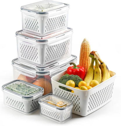 Skiennix Fruit Storage Containers - 5 Set BPA-Free Plastic with Colanders | Dishwasher Safe & Leakproof