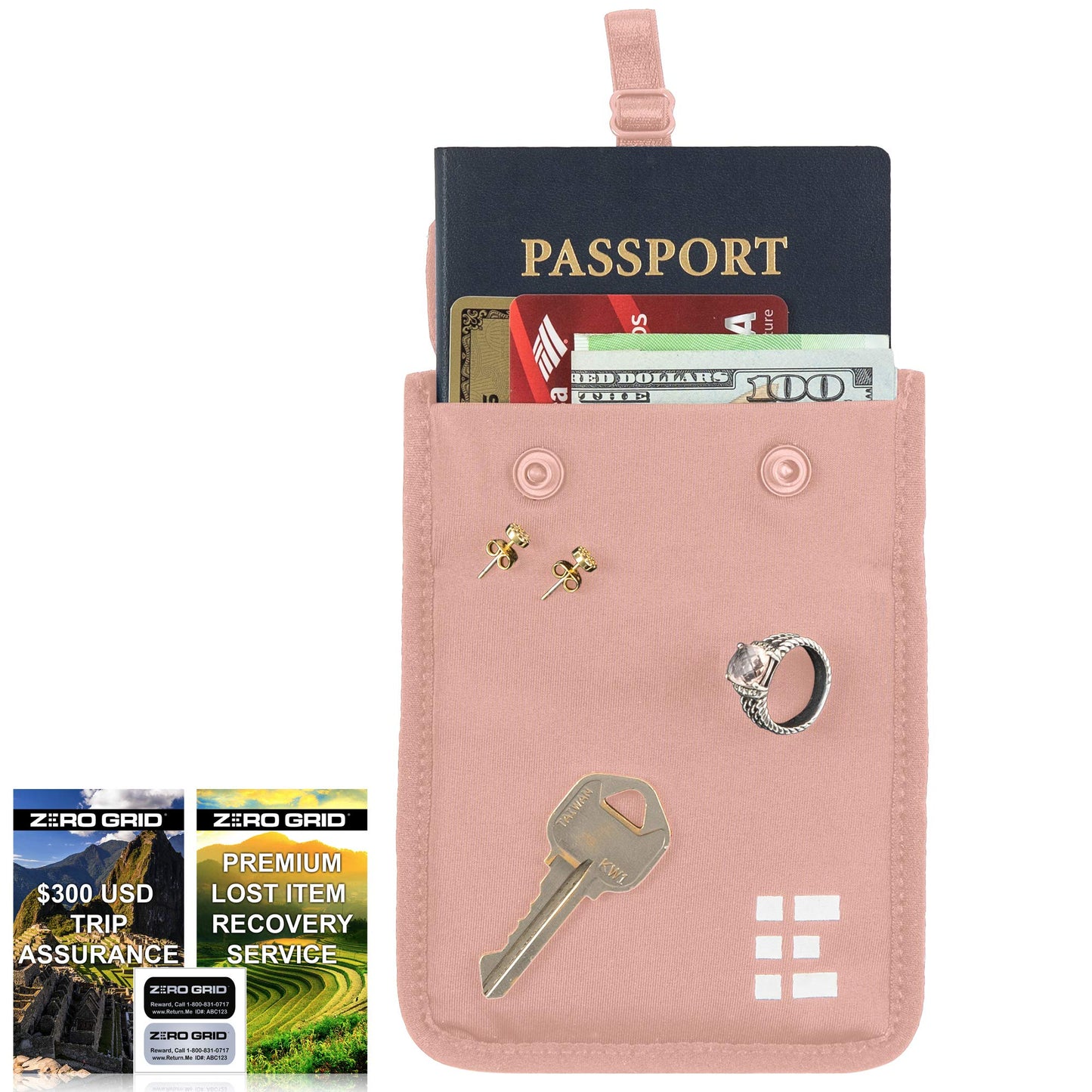 Hidden Bra Wallet - Travel Pouch and Secret Pocket for Passport, Money, Credit Cards - Undercover Stash for All Bra Sizes - Secure, Comfortable, Machine Washable - Pink