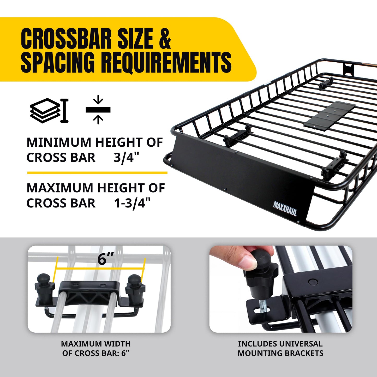 MAXXHAUL 50506 64" x 39" x 6" Heavy-Duty Universal Steel Roof Rack , Black