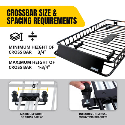 MAXXHAUL 50506 64" x 39" x 6" Heavy-Duty Universal Steel Roof Rack , Black
