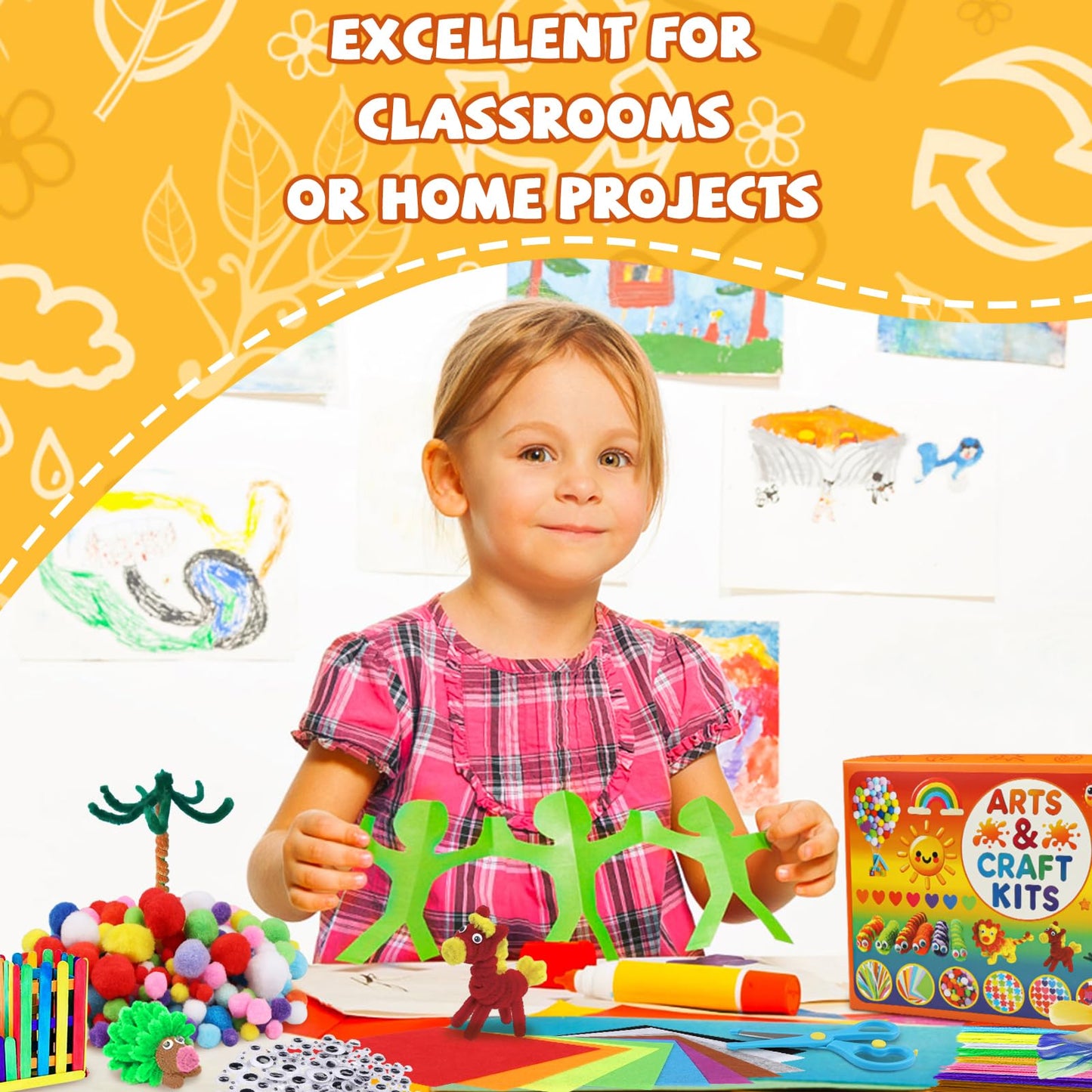 DOITEM Pipe Cleaners Craft Supplies, Arts and Crafts Supplies Including Pipe Cleaner Wiggle Googly Eyes Pom Poms Feathers Sticks Sequins for Kids Over 8 Years Old