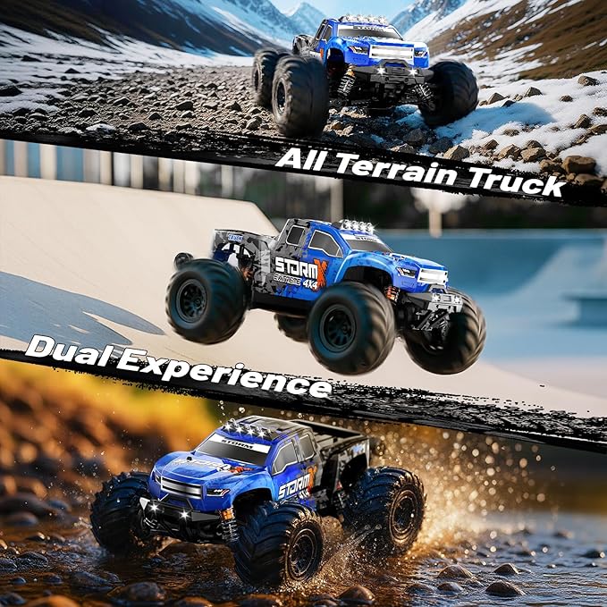 RC Cars 1:14 All Terrain Off-Road RC Truck 4WD Fast Remote Control Car 40 KM/H 4X4 Waterproof Monster Truck with 2×1300mAh Batteries Metal Shocks 6 LED Headlights RTR RC Vehicle