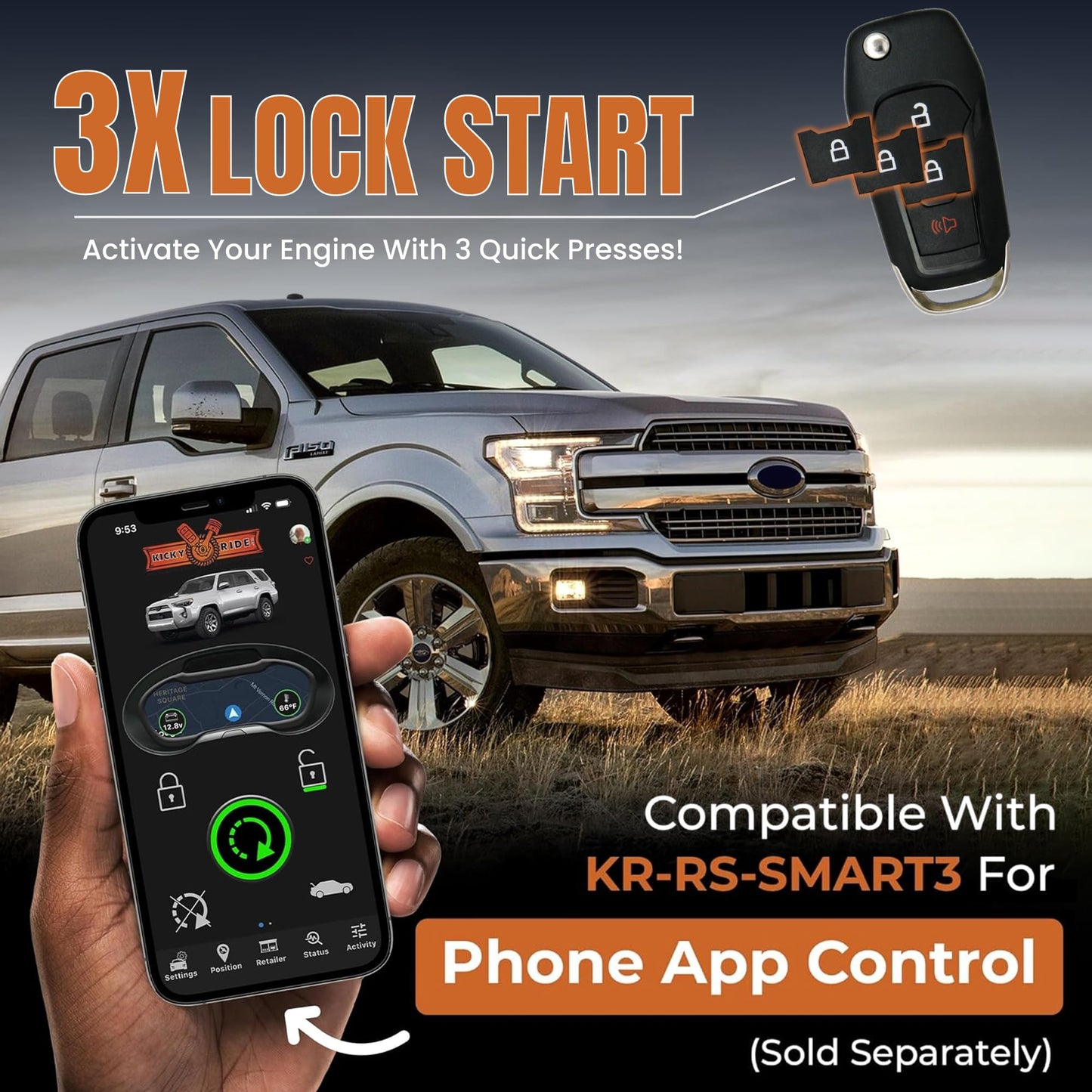 Kicky Ride Plug-in Remote Start Kit – Start from Your Factory Fob – Some Ford, Lincoln Vehicles – F-150, F-250/350, Edge, Ranger, Bronco Sport, MKZ & More! – Extend Runtime - Check CAR Compatibility