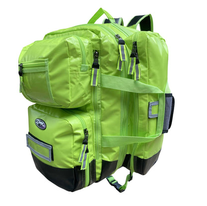 Kemp USA Ultimate EMS Backpack Neon Green Emergency Response Medical Bag Fluid Resistant Tarpaulin EMT Storage Fits BLS ALS Equipment D Tank Oxygen Cylinder Professional Field Use