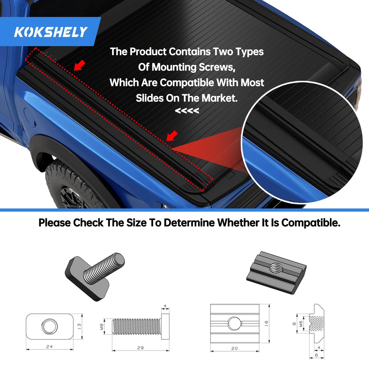 KOKSHELY 71.3’’ Adjustable Truck Bed Rack Cross Bars(2-Pack) for Full-Size Trucks, T-Slot Tonneau Cross Bars| Aluminum Cross Bar with Top Slide Mount | Compatible with Kayak Racks, Bike Racks & More