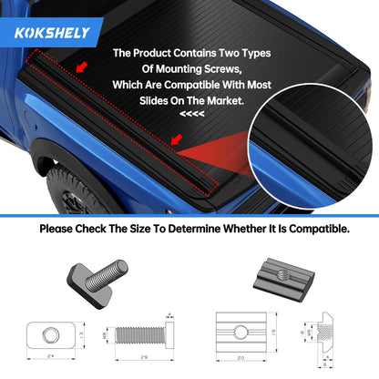 KOKSHELY 71.3’’ Adjustable Truck Bed Rack Cross Bars(2-Pack) for Full-Size Trucks, T-Slot Tonneau Cross Bars| Aluminum Cross Bar with Top Slide Mount | Compatible with Kayak Racks, Bike Racks & More