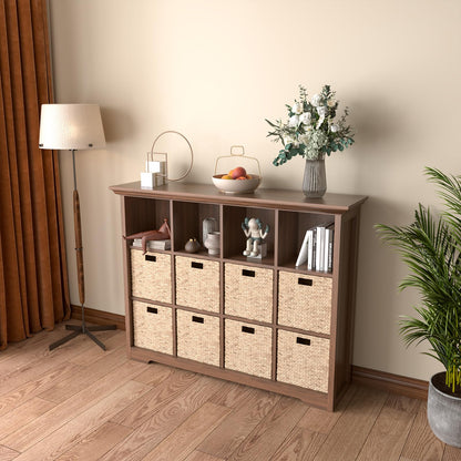 OSCHF Cube Shelf Bookcase with Base - Wooden 3 Tiers Floor Standing Low Storage Cabinet for Home and Office, 12-Cube Lattice Bookshelf, Walnut