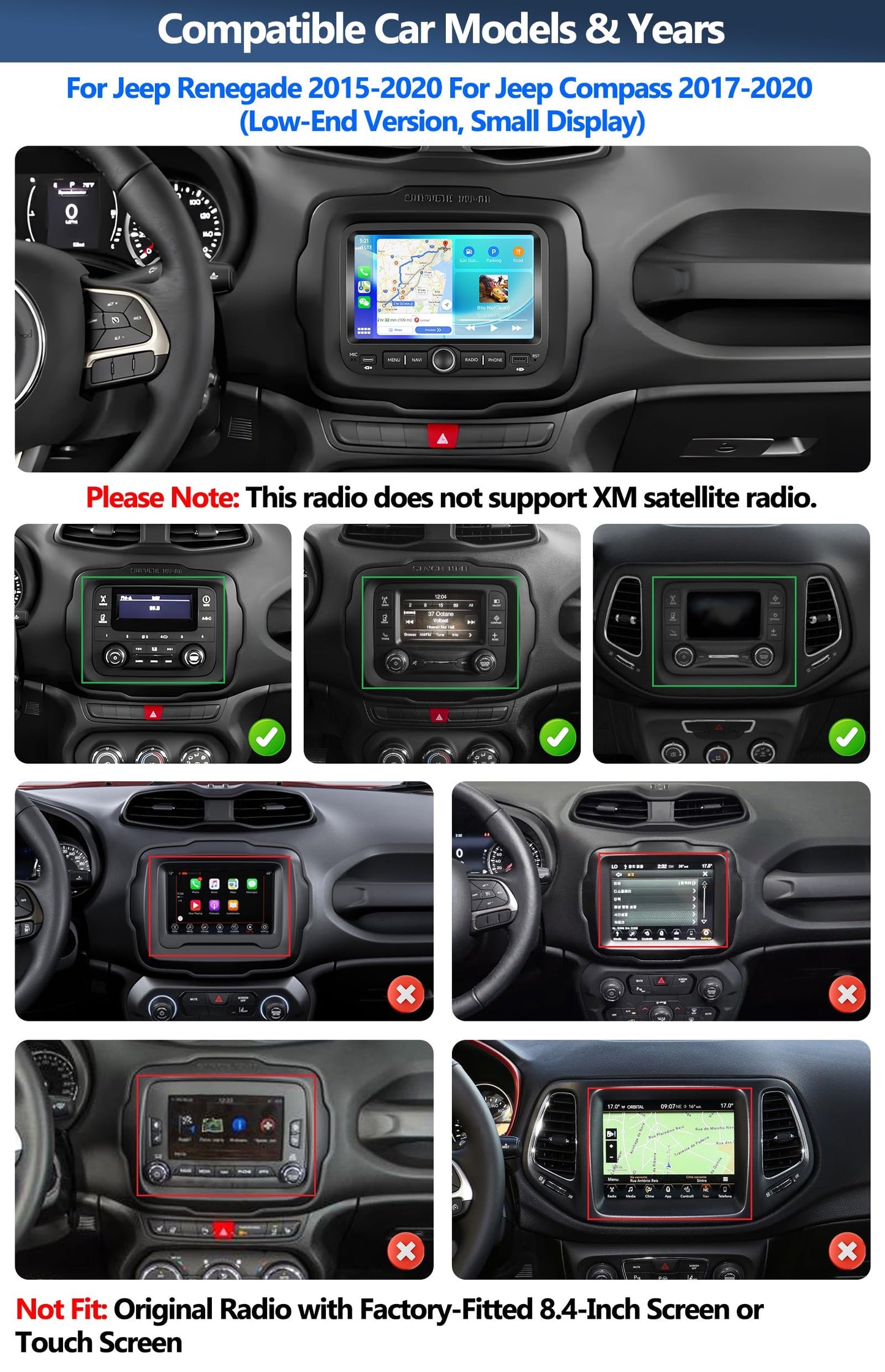 CAMECHO 4+64G Car Radio Stereo for Jeep Renegade 2015-2020 / Jeep Compass 2017-2020 (for Small Display), 7" IPS Touch Screen Head Unit with Android 15 CarPlay Android Auto GPS Bluetooth Type-C