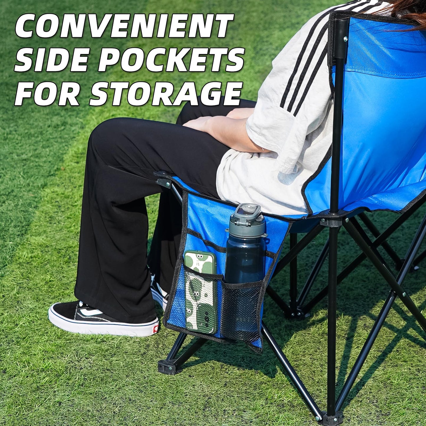 G GOOD GAIN Portable Soccer Bench - Team Bench Soccer 8 Seats with Bag, Sideline Folding Bench, Folded Chair Seating 8 for Football Camp Outdoor Sport Events, Team Chairs for Adults, Blue