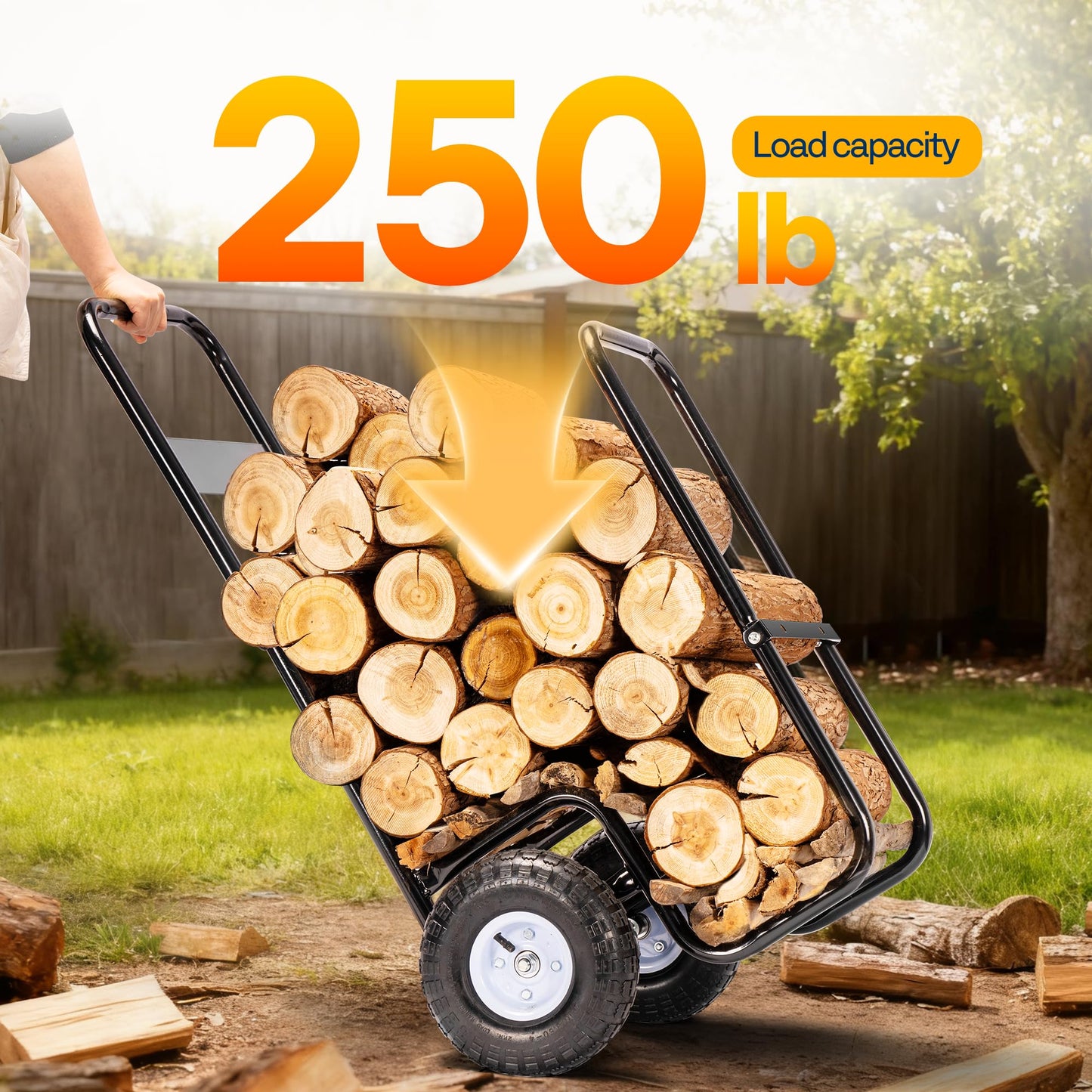 VIVOHOME Firewood Log Cart Carrier with Cover and 600D Oxford Cloth, 250 LB Capacity Heavy Duty Steel Log Carrier Dolly Hauler, Rolling Wood Rack Storage Mover for Easy Transport Indoor Outdoor Use