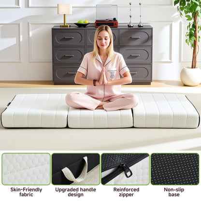 ROXGOX Foldable Mattress, Twin Tri-Fold Memory Foam Mattress Topper with Washable Cover, Handle & Non-Slip Bottom, 4 Inch Portable Folding Bed for Guest, Yoga, Living Room, Camping - 75"x38"x4"