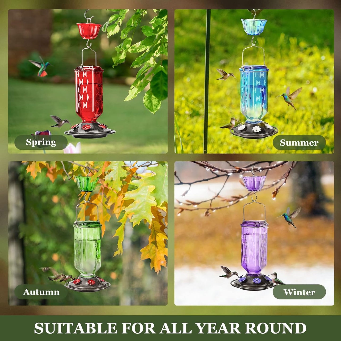 Kingsyard Hummingbird Feeder - 24 Ounce Glass Nectar Feeder with 6 Ports & Ant Moat | Red Garden Décor