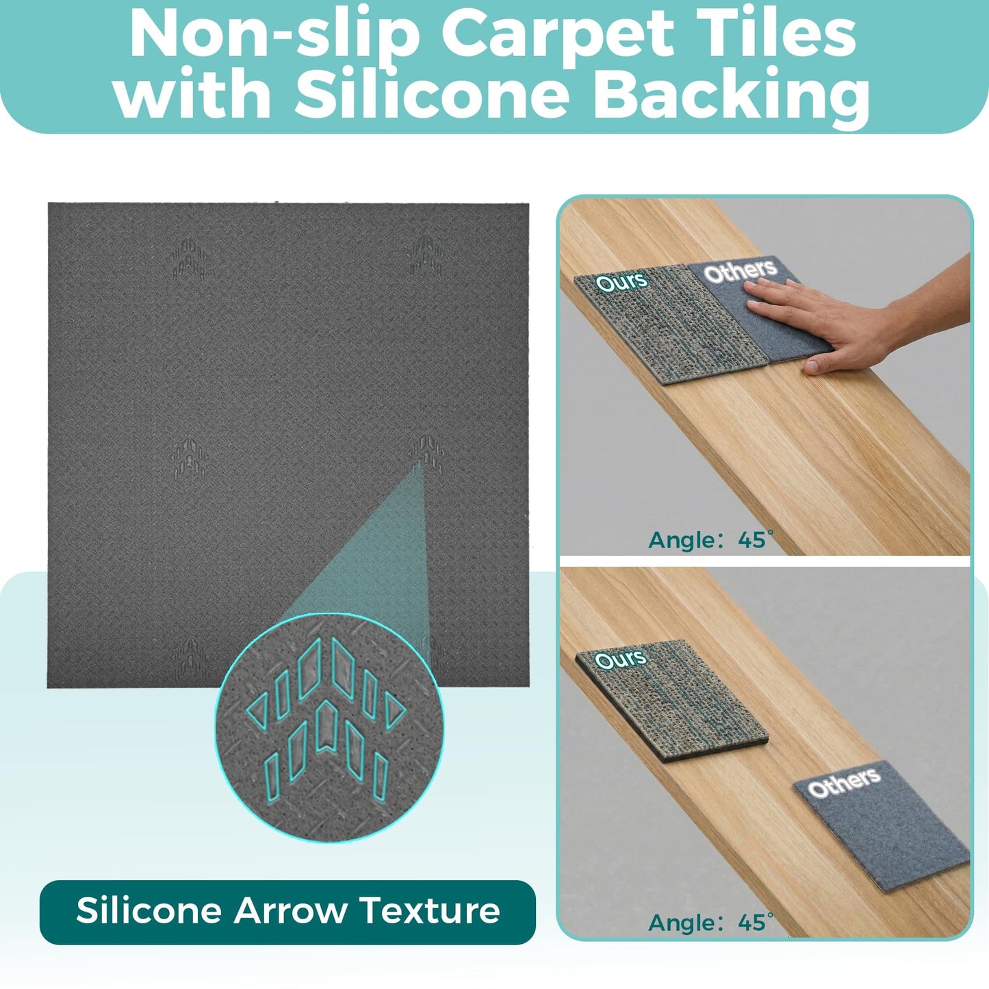 jxgzyy Commercial Carpet Tiles 20x20in, 0.31" Thickened Carpet Squares with Silicone Backing, Heavy Duty Carpet Floor Tiles with Padding Attached for Home Office Garage Hotel, 16 Pcs/43.2 Sqft