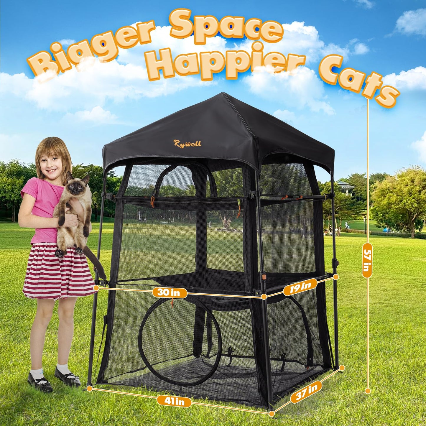 Extra Large Catio Outdoor Cat Enclosure, Rywell 3-Tier Spacious Outdoor Cat Tent, Weatherproof&Sunproof with 5 Windows, Foldable Cat Enclosure for Patio, Camping, Indoor(Includes Carry Bag)