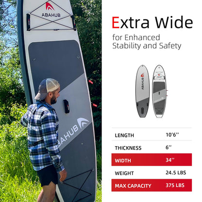 Abahub Inflatable SUP, Wide 10'6" x 31"/34" iSUP, Orange Standup Paddleboard with Adjustable SUP Kayak Paddle, for Yoga, Paddle Board, Kayaking, Surf, Canoe, Fishing