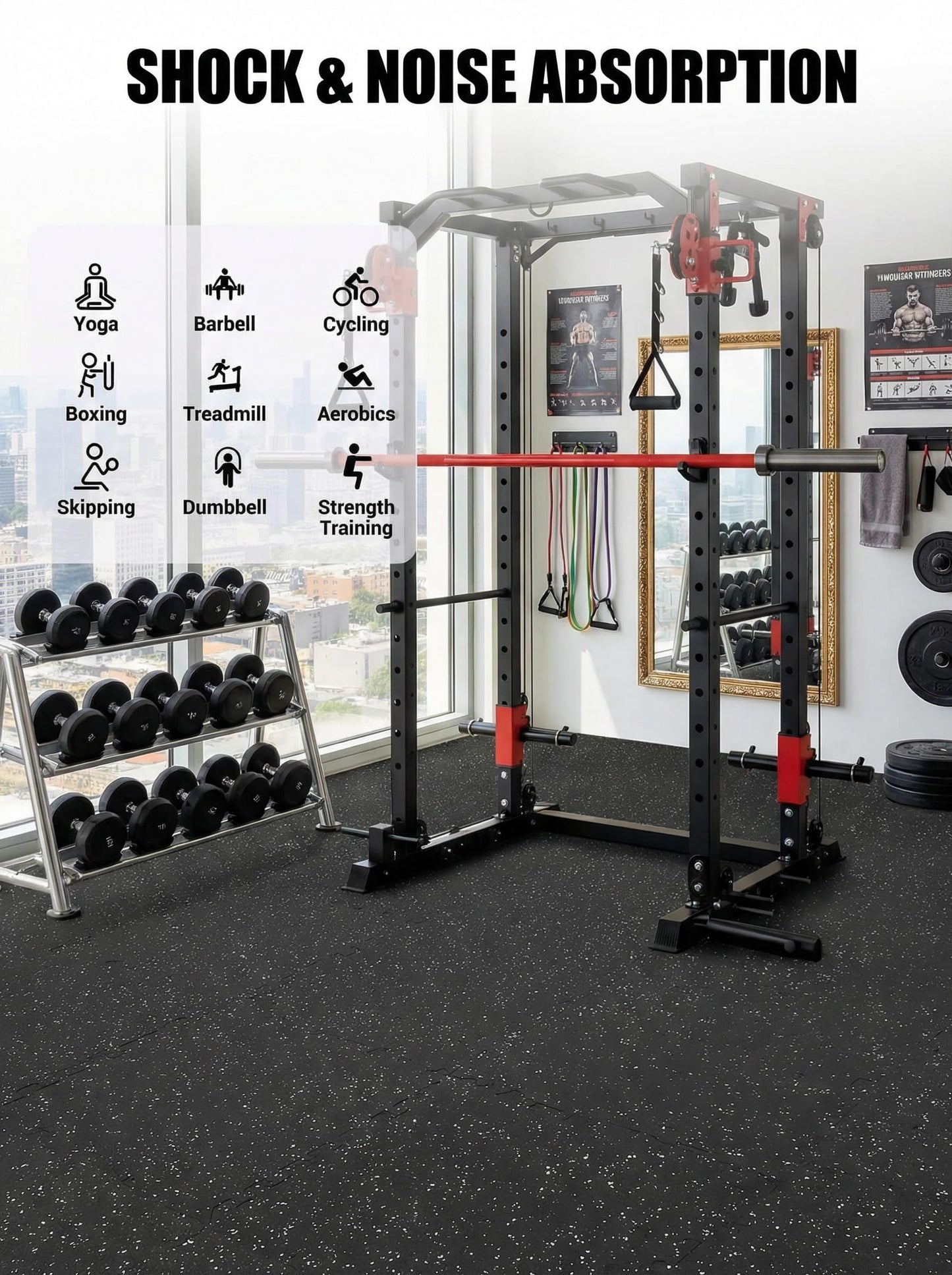 0.6" Thick Exercise Equipment Mats,36 Pcs 100 Sq Ft Interlocking Rubber & EVA Foam Gym Tiles, Soundproof Shock Absorbent Puzzle Flooring, Waterproof Heavy Duty for Home & Garage Gym