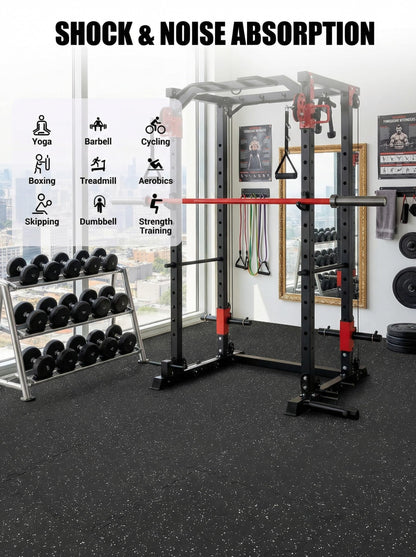 0.6" Thick Exercise Equipment Mats,36 Pcs 100 Sq Ft Interlocking Rubber & EVA Foam Gym Tiles, Soundproof Shock Absorbent Puzzle Flooring, Waterproof Heavy Duty for Home & Garage Gym
