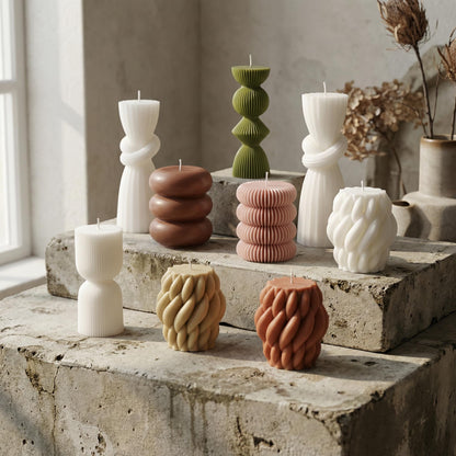 Conelist 9pcs Rustic Farmhouse Pillar Candles Set 3.1"-7.7" Handmade Neutral Soy Wax Ribbed Scented Aesthetic Swirl Candle for Dining Table Centerpiece Home Wedding Decor