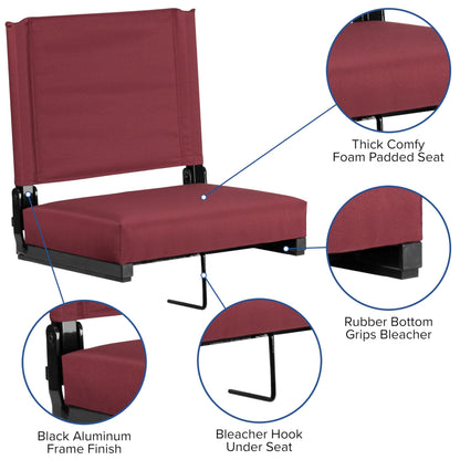 Flash Furniture Grandstand Portable Stadium Seats for Bleachers or Benches, Folding Padded Stadium Chairs with Handle, Pack of 2, 500 lb. Weight Capacity, Maroon