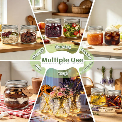 BIGIVACA 16 oz Wide Mouth Mason Jars, 12 Pack Canning Jars with Embossed Fruit Pattern, Glass Jars for Food Storage, Preserving, Pickling, Meal Prep, DIY Crafts and Home Decor