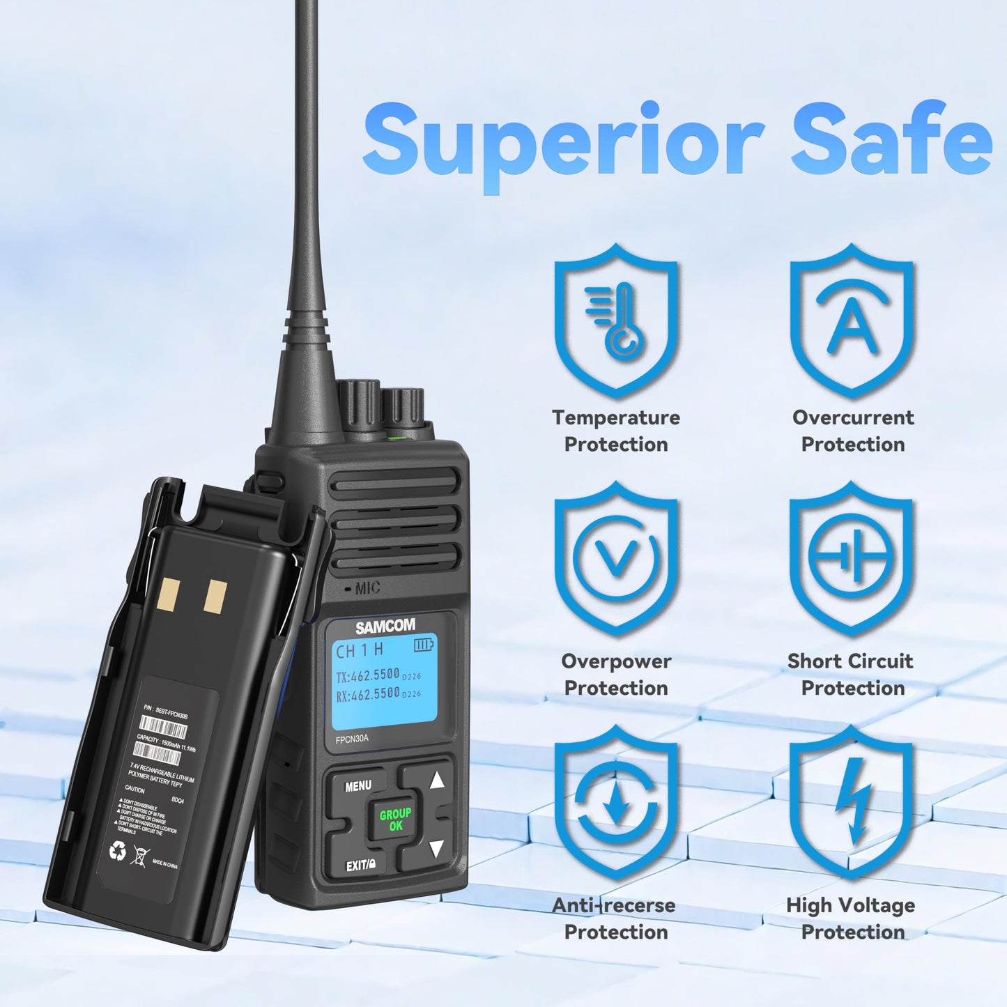 SAMCOM Two Way Radio with Shoulder Speaker Mic,5W High Power 2 Way Radios Long Range Walkie Talkie earpiece with mic for Adults Construction Site School Security(4 Pack)