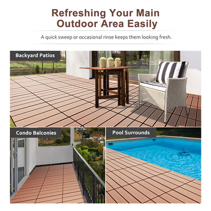 EchoDeck Interlocking Deck Tiles,44 Pack Deck Tiles Interlocking Outdoor All Weather,Patio Deck Tiles,12"x12",Vertical,Sturdy Base,Highly Durable,Stylish,Non-Slip,Faster-Drying,Efficient,Brown