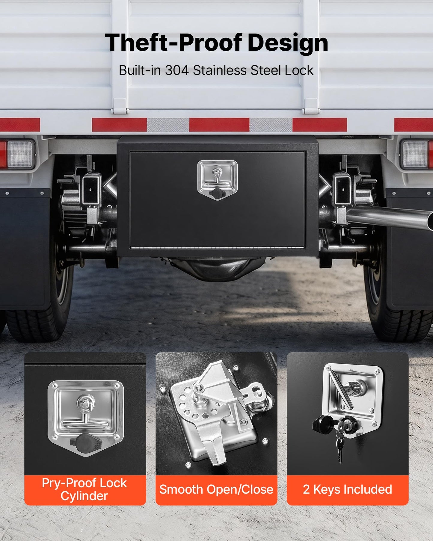 VEVOR Underbody Truck Tool Box, 24 x 12 x 14 Inch Heavy Duty Steel Trailer Storage Box with Lock & Keys, Waterproof Trailer Storage Organizer Under Body Chest with T-Handle for Truck, Van, SUV, Black