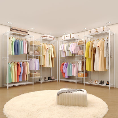 GarveeTech Heavy Duty Garment Rack L Shaped Clothes Rack for Corner,Load 1631LBS,Freestanding Portable Wardrobe Closet with 7 Adjustable Shelves, 4 Hanging Rods for Home,70.5" H x 85.4" L x 17.4" W