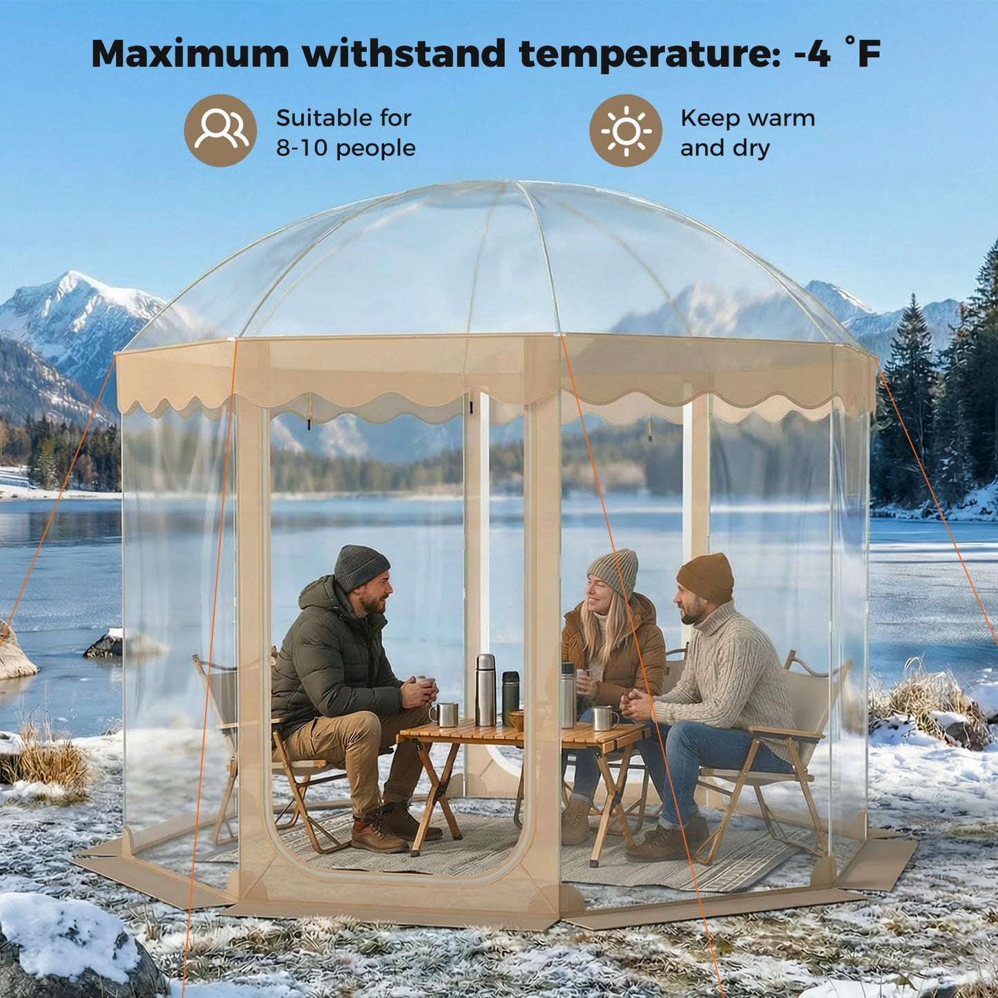 Tangkula Pop Up Bubble Tent, 10x10 Ft Oversize Weatherproof Clear Outdoor Dome Tent for 8-10 People with 2 Roll-Up Doors, Stakes, Wind Ropes, Sandbags, Carrying Bag for Winter Cold Protection