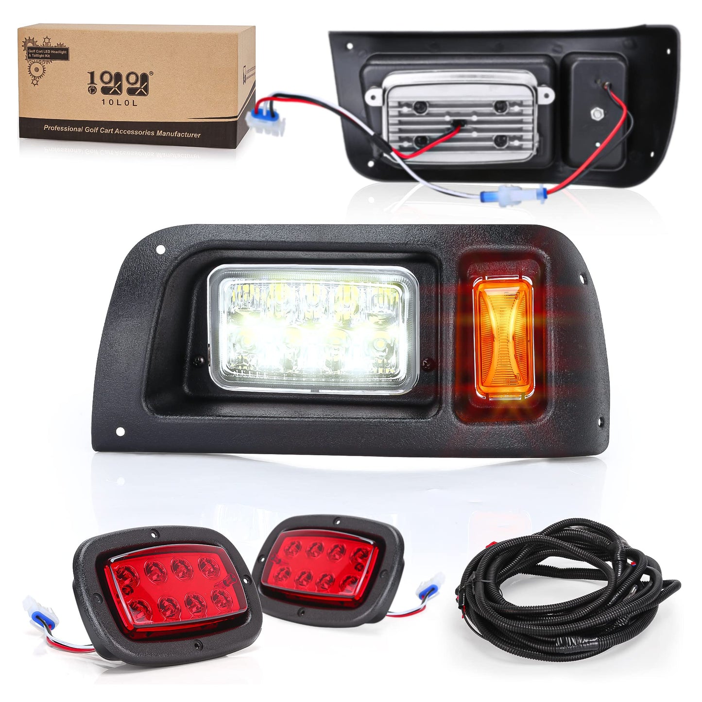 10L0L Golf Cart Light Kit for Club Car DS 1993-UP Gas & Electric, 12V LED Headlight and Tail Light Kit with Upgrade Harness for Turn Signal, Brake Light & Horn