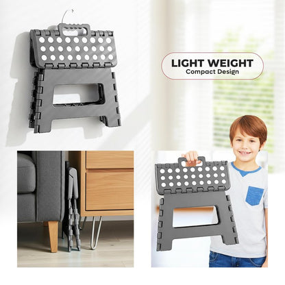 Utopia Home Folding Step Stool with Handle – 9 Inch Anti Slip Collapsible Stool – Holds Up to 300 lbs – Sturdy Plastic Step Stool Foldable for Kitchen, Bathroom and Home Use (1-Pack, Grey)
