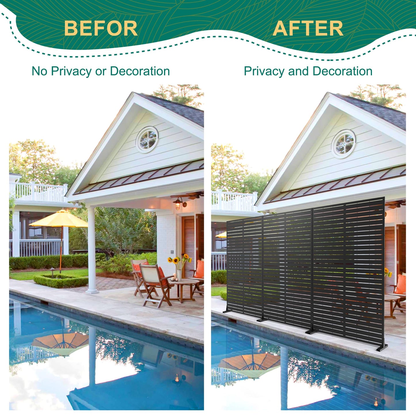 72" H×44" W Metal Outdoor Privacy Screen Freestanding, Outdoor Screens for Patio Lawn Deck, Privacy Panels Decorative Fence(Consists of 5 Panels)