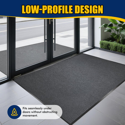 Extra Large Indoor/Outdoor Entrance Mat - 4 x 15 Feet, Rubber Border Door Mat Heavy Duty, Waterproof, Low-Profile, Easy to Clean, Rubber Entry Mat, Commercial Floor Mat, Charcoal Grey