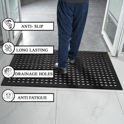 A1 Home Collections New All Purpose Anti Fatigue Versatile Rubber Floor Non-Slip Mat with Drain Holes, Workplace Mat, Restaurant Kitchen Mat, Commercial Utility Garage Floor Mat - 36" x 60" (2 Pack)