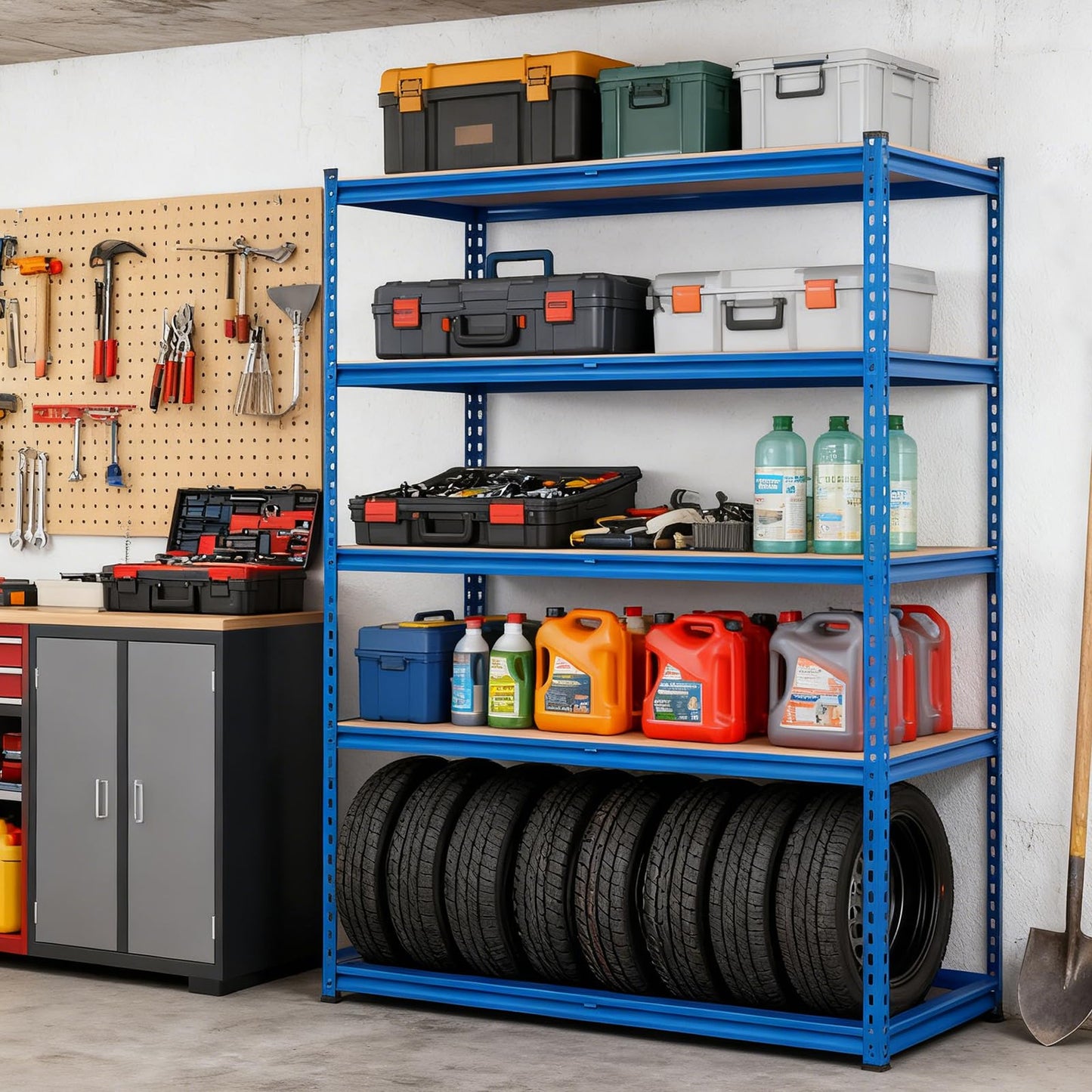 5-Tier Storage Shelving, Adjustable Garage Shelves, Meta Storage Shelving Unit with 2500LBS Capacity, Steel Wire Rack Shelf Organizer for Garage, Kitchen Pantry Basement, 48 x 24x 71inch, Blue