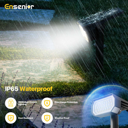 Ensenior Solar Spotlights Outdoor RGB Color Changing, 7+1 Modes, Automatic ON/OFF, Pack of 4, Waterproof Landscape Lighting