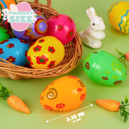 JOYIN Toy 18 PCs Plastic Printed Bright Easter Eggs, Over 3.15'' Tall Fillable Empty Eggs Bulks for Easter Hunt, Basket Stuffers Fillers, Classroom Prize Supplies, Filling Treats and Party Favor