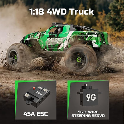 36KMH 1:18 Remote Control Car RC Cars Truck for Adults Boys Age 8-12 Kids All Terrain 4X4 High Speed Fast Off-Road Electric VehicleFull Proportional Synchronous Control System 2.4GHz