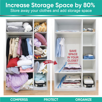 MattEasy Space Saver Vacuum Storage Bags, 6 Pack Space Saver Bags with Pump, Storage Vacuum Sealed Bags for Clothes, Comforters, Blankets, Bedding (6 Small)