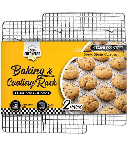 Checkered Chef Cooling Rack for Cooking and Baking - 8” x 11 ¾" Set of 2 Stainless Steel, Oven Safe Grid Wire Cookie Cooling Racks