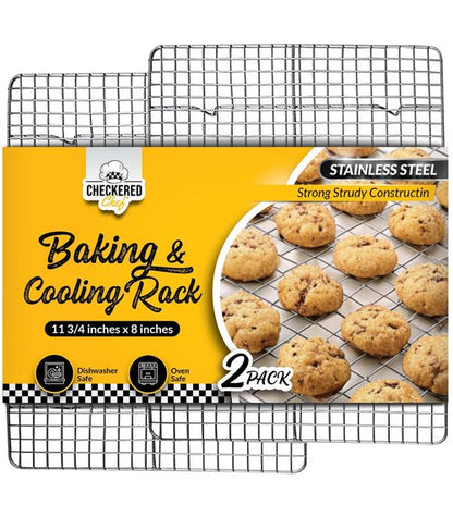 Checkered Chef Cooling Rack for Cooking and Baking - 8” x 11 ¾" Set of 2 Stainless Steel, Oven Safe Grid Wire Cookie Cooling Racks