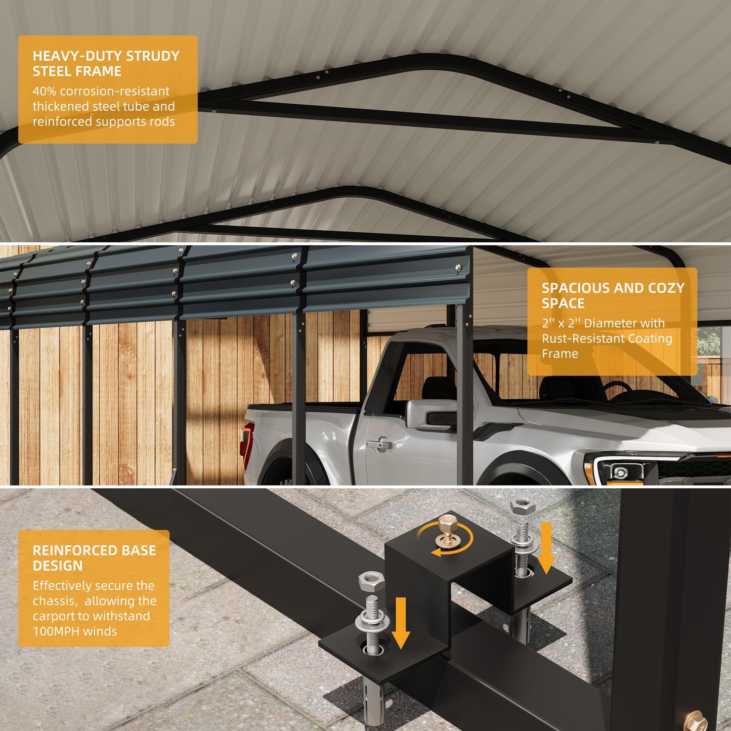 CABIHOME 10x20Ft Metal Carport Kits, Heavy Duty Carport with Galvanized Steel Roof, Reinforced Frame, Car Shelter for All-Weather Use, Outdoor Car Port Tent for Cars, Trucks, Boats, Tractors & RVs