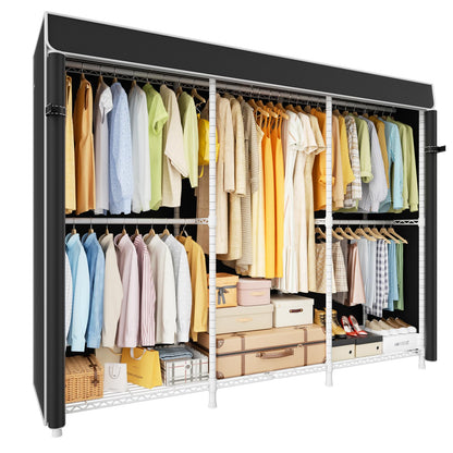 ULIFHOME E14C Pro Heavy Duty Closet Organizer System，Freestanding Clothing Racks for Hanging Clothes，Adjustable Garment Rack 69" W × 16" D × 77" H Hold 960 lbs，White Rack with Black Dustproof Cover