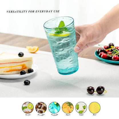 MIYOPESI 20oz Acrylic Glasses (Set of 6), Water-Ripple Design Shatter-Proof Plastic Cups, Reusable Plastic Tumblers, Stackable, BPA-Free, Dishwasher-Safe (Colorful)