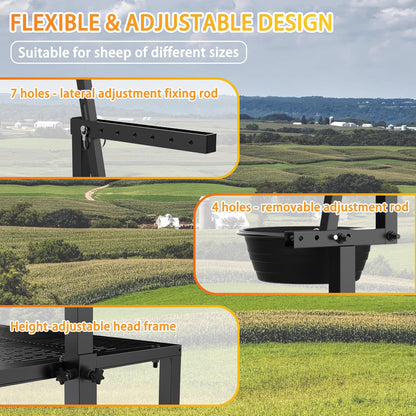 Wepepy Upgrade Goat Milk Stand with Feed Bin, 600lbs Goat Stand for Grooming & Hoof Trimming, 1mm Thick Platform & Anti-Slip Design, Goat Grooming Stand with Firm Head Lock and Adjustable Head